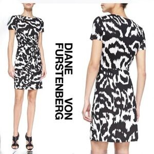 Diane Von Furstenberg Zoe Silk Black/White Ikat Dress sz 2 retailed $398
